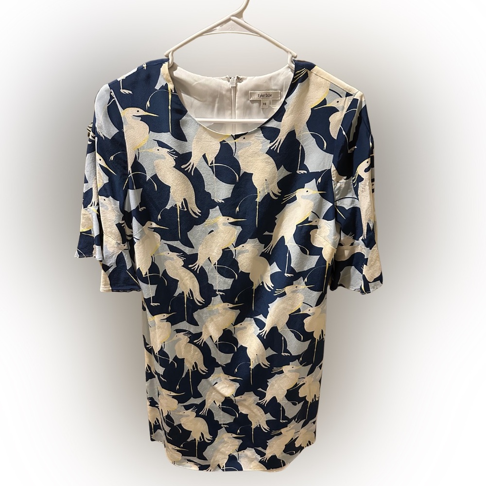 Like New - Tyler Boe Women’s Silk Birds Crane Lined Flutter Sleeve Dress - XS
